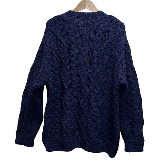 VTG L.L. Bean Me Cable Knit Sweater LT Blue 100% Wool Fisherman Cottage Ireland - Picture 4 of 10